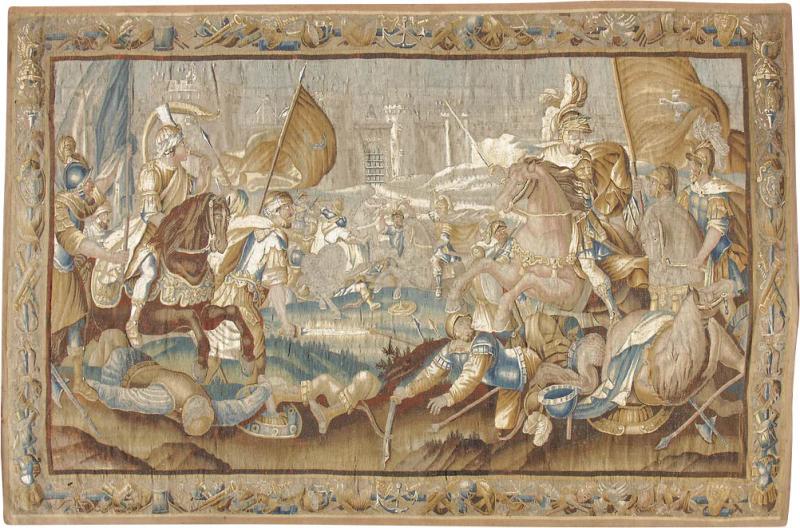 A LARGE 17TH CENTURY FLEMISH TAPESTRY TITLED BATTLE OVER JERUSALEM