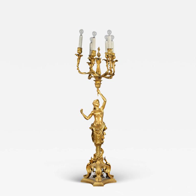 A LARGE ORMOLU BRONZE FIVE BRANCH CANDELABRA CENTERPIECE AFTER CLODION