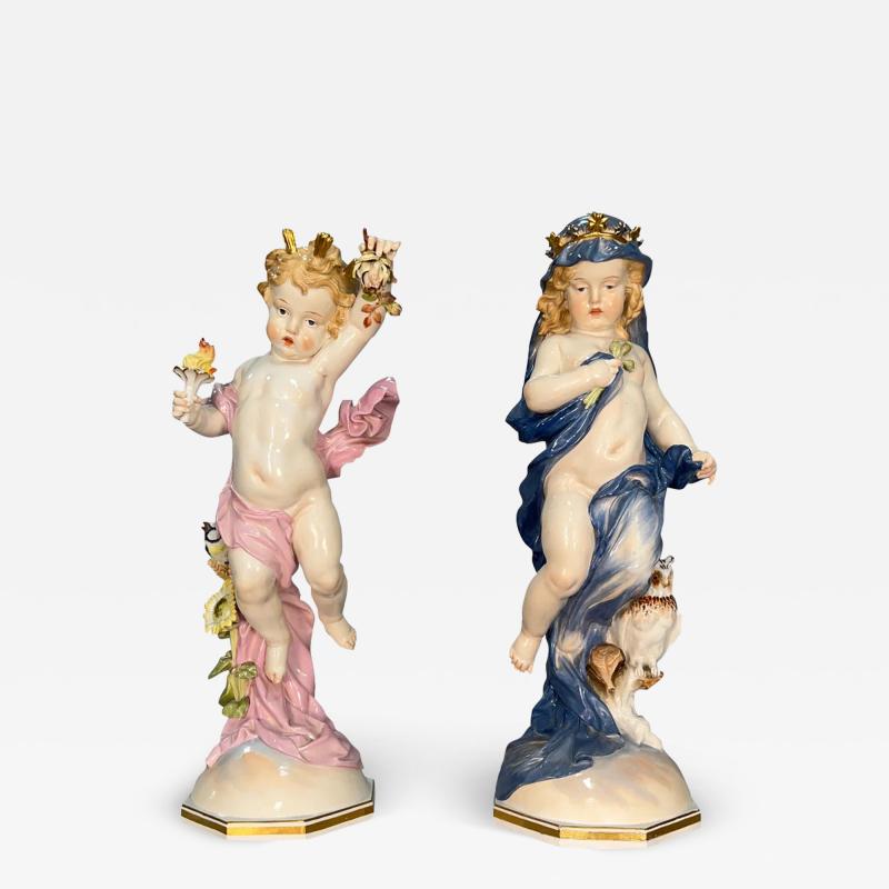 A LARGE PAIR OF MEISSEN PORCELAIN FIGURES EMBLEMATIC OF NIGHT AND DAY