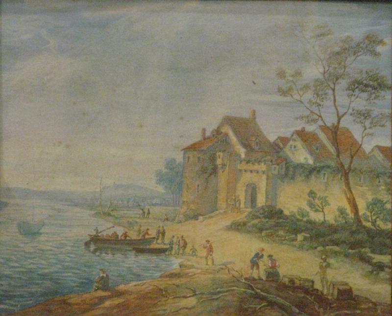 A Lakeside Scene with Castle and Figures