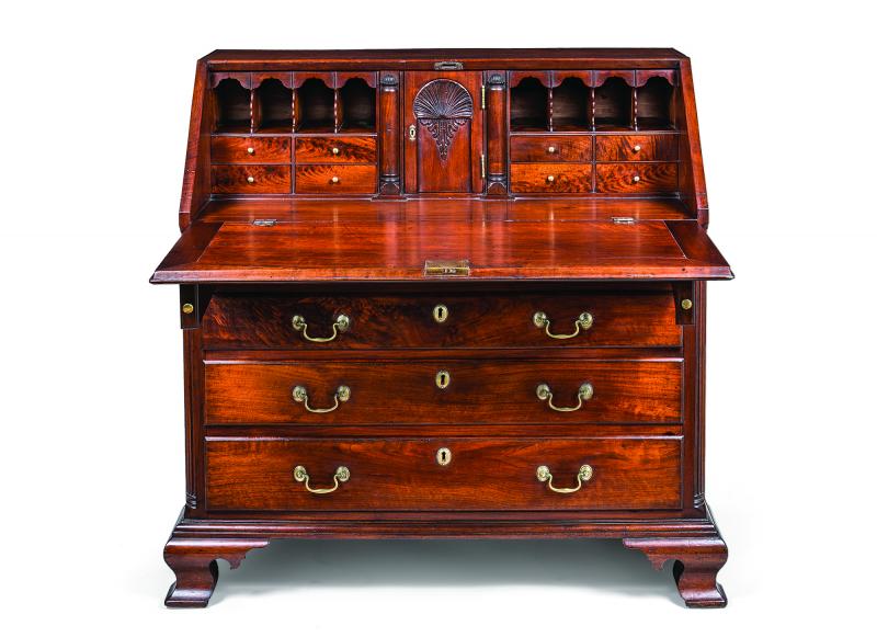 A Lancaster County, Pennsylvania Walnut Desk with Carved Interior