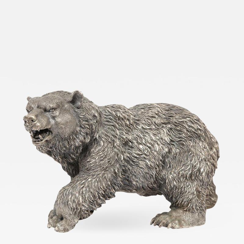 A Large Antique French Silvered Figure of Polar Bear circa 1900