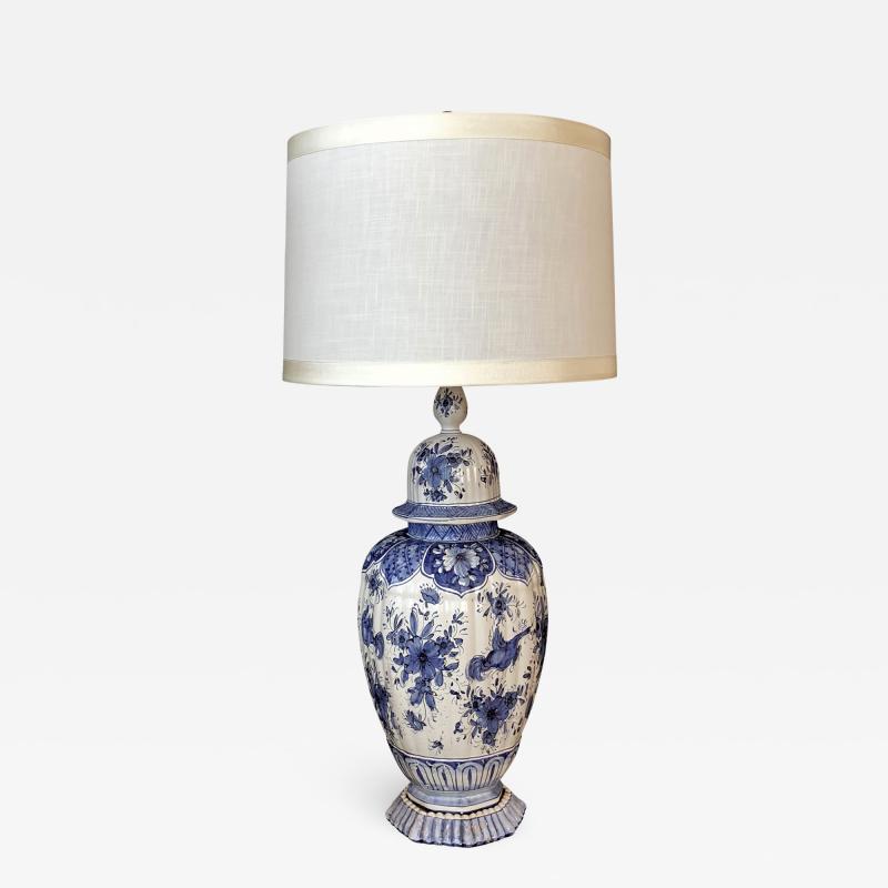 A Large Dutch Blue and White Delft Ginger Jar Now Mounted as a Lamp