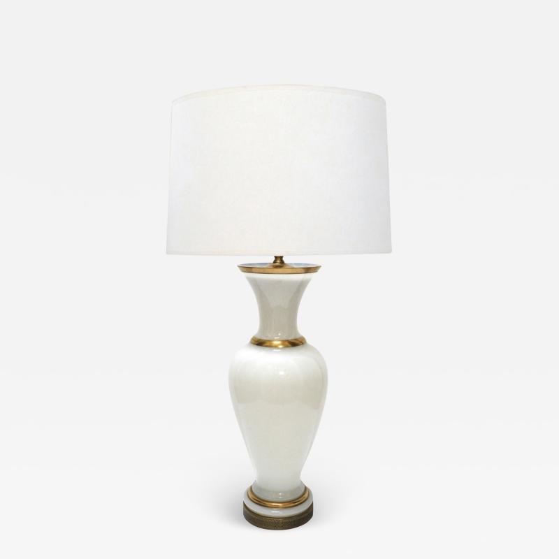 A Large French 1960s White Opaline Glass Lamp with Gilt Highlights