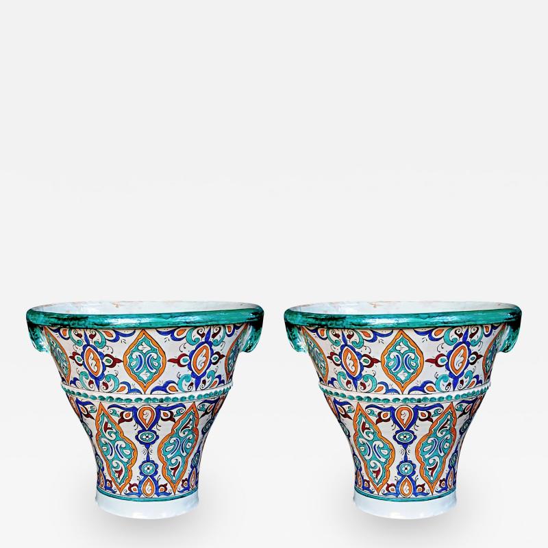 A Large Pair of Moroccan Conical Form Double Handled Pots