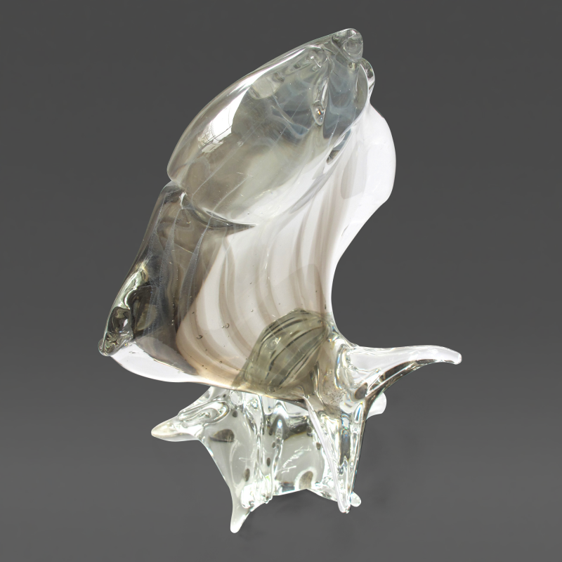 A Large Scaled Murano Clear Art Glass Sculpture of a Leaping Fish