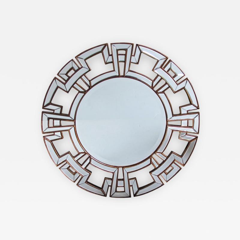 A Large and Stunning Circular Mirror with Greek Key Mirrored Border