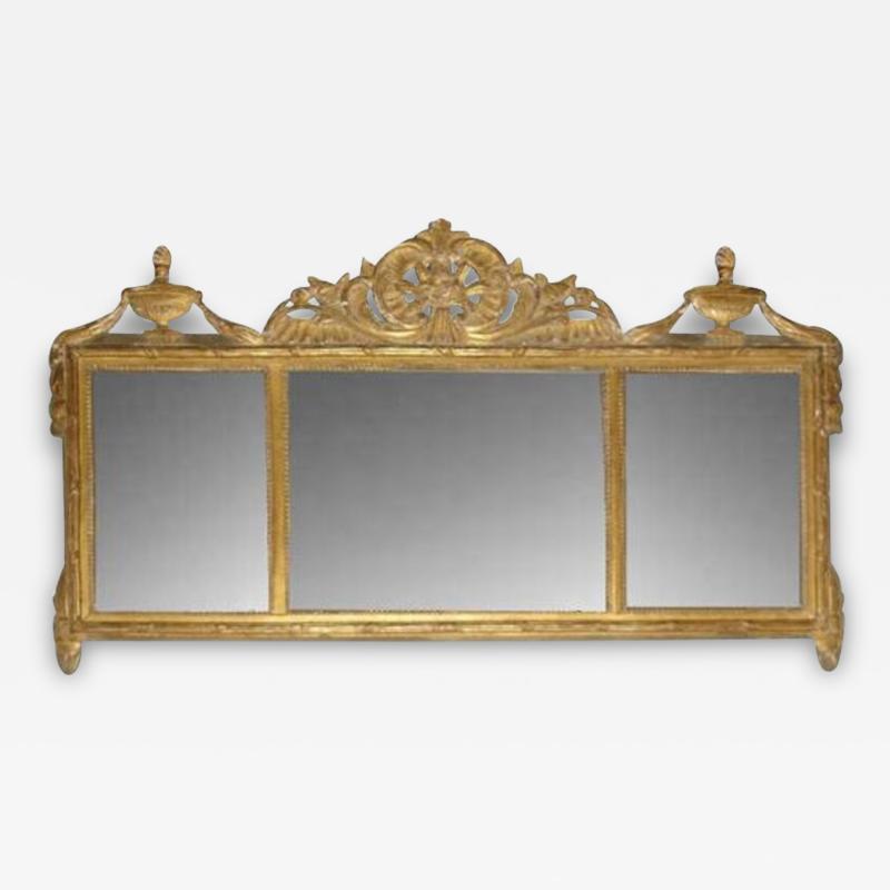 A Late 18th Century Italian Neoclassical Giltwood Over door Over Mantle Mirror