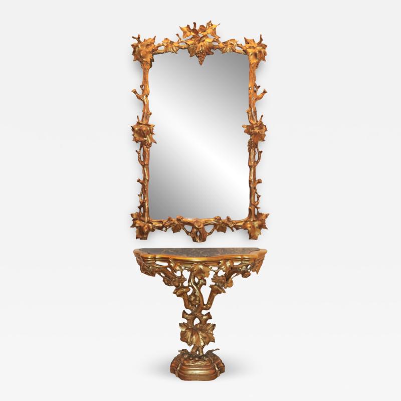 A Late 18th Century Rococo Giltwood Console and Mirror Set