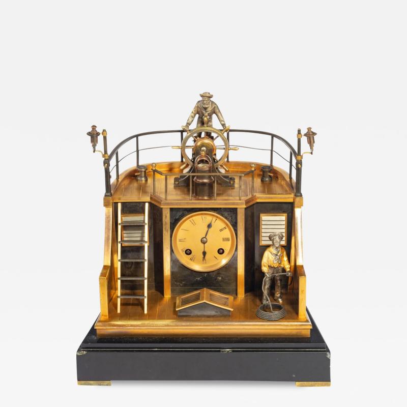 A Late 19th century French novelty quarterdeck mantel clock by Guilmet Paris