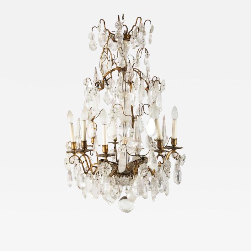 A Louis XV period gilded bronze rock crystal chandelier