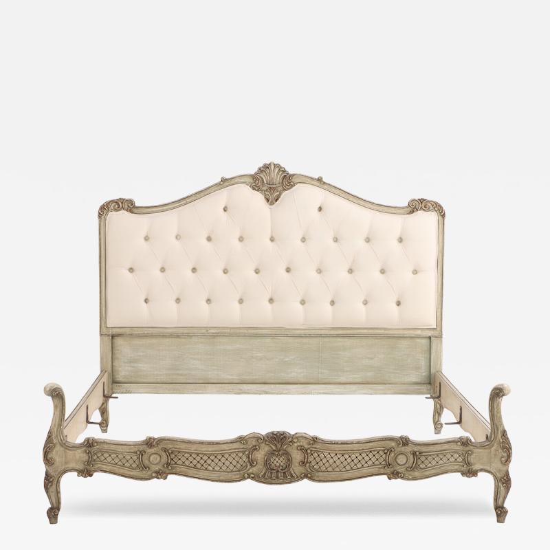 A Louis XV style Painted and Carved Wood Full Size Bed C 1940 