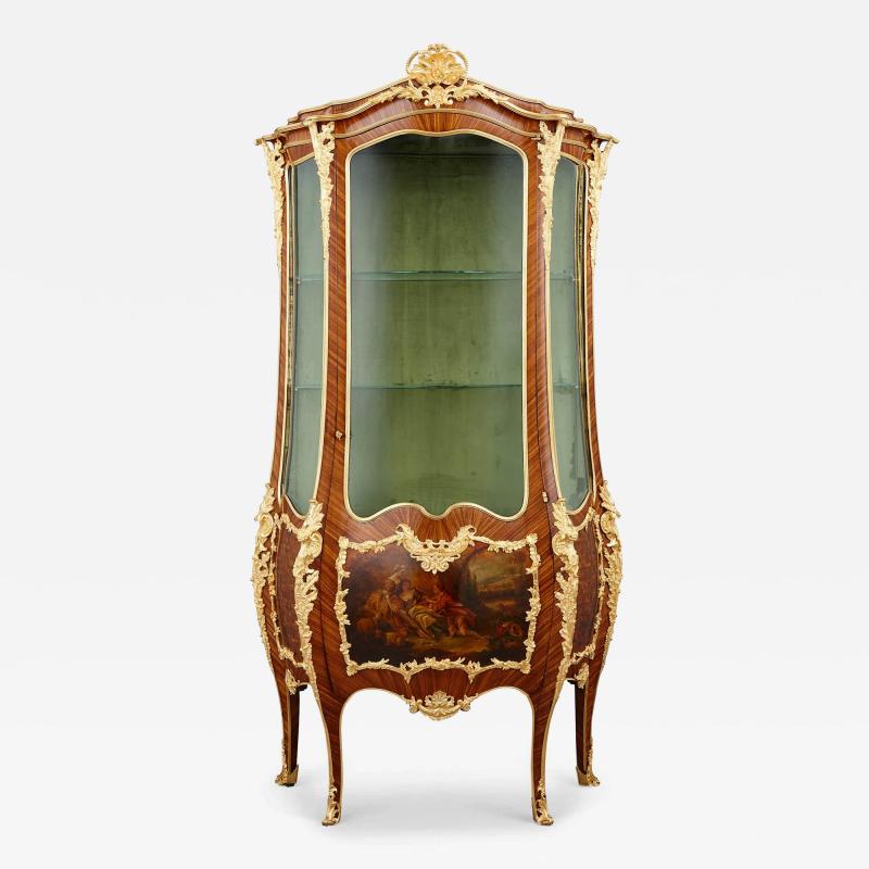 A Louis XV style gilt bronze mounted Vernis Martin and parquetry vitrine
