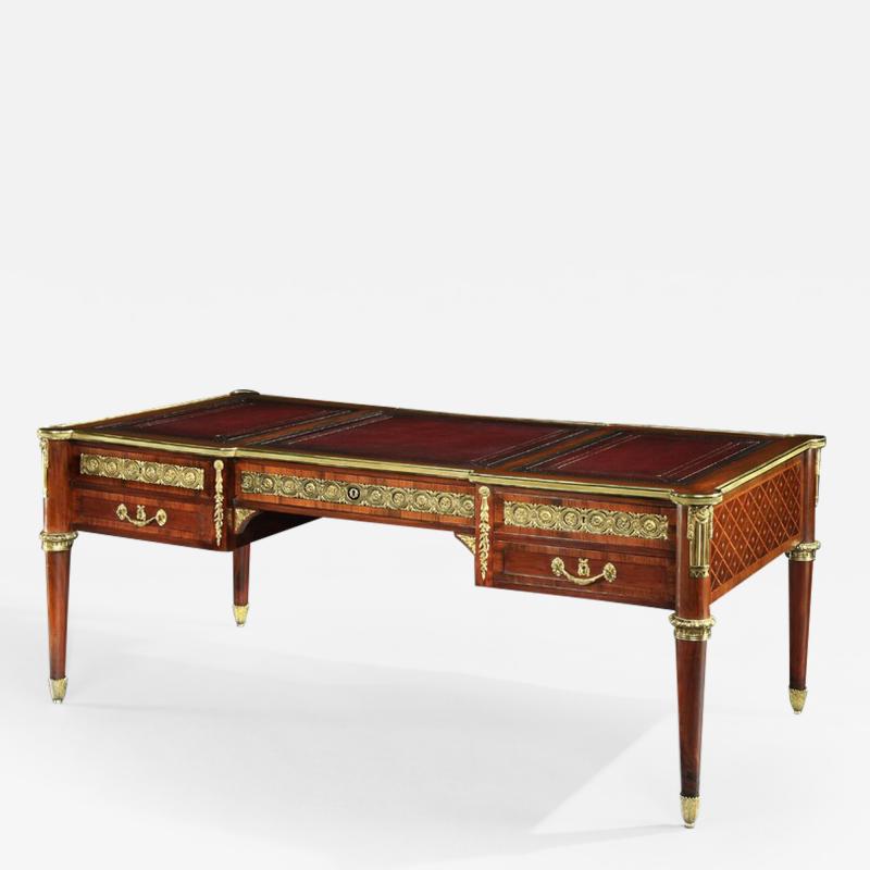 A M E Fournier GILT BRONZE MOUNTED MAHOGANY BUREAU PLAT LOUIS XVI STYLE STAMPED FOURNIER