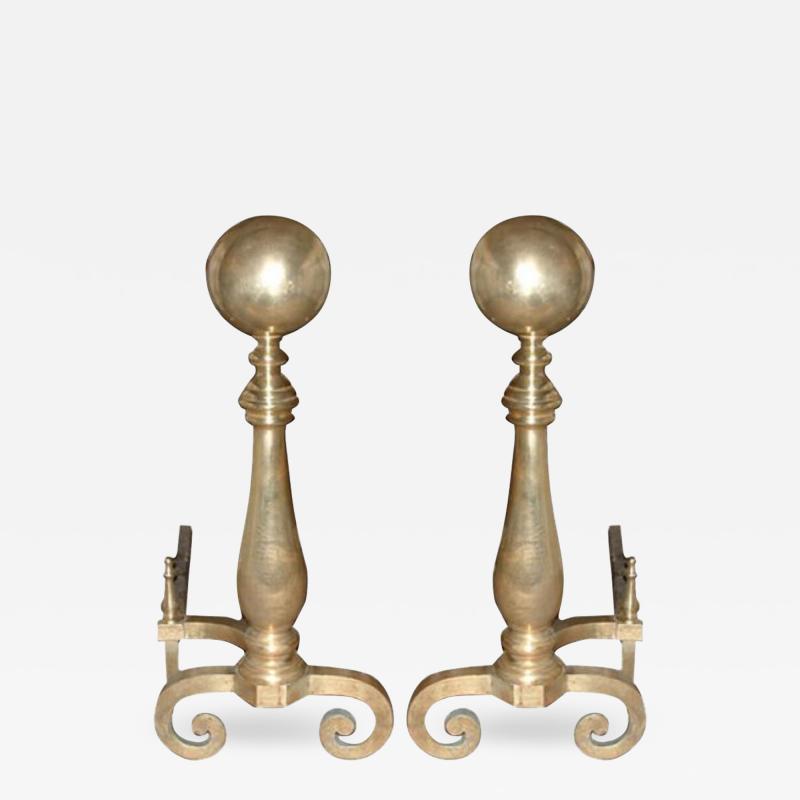 A Magnificent Pair of Late 18th Century French Brass Andirons