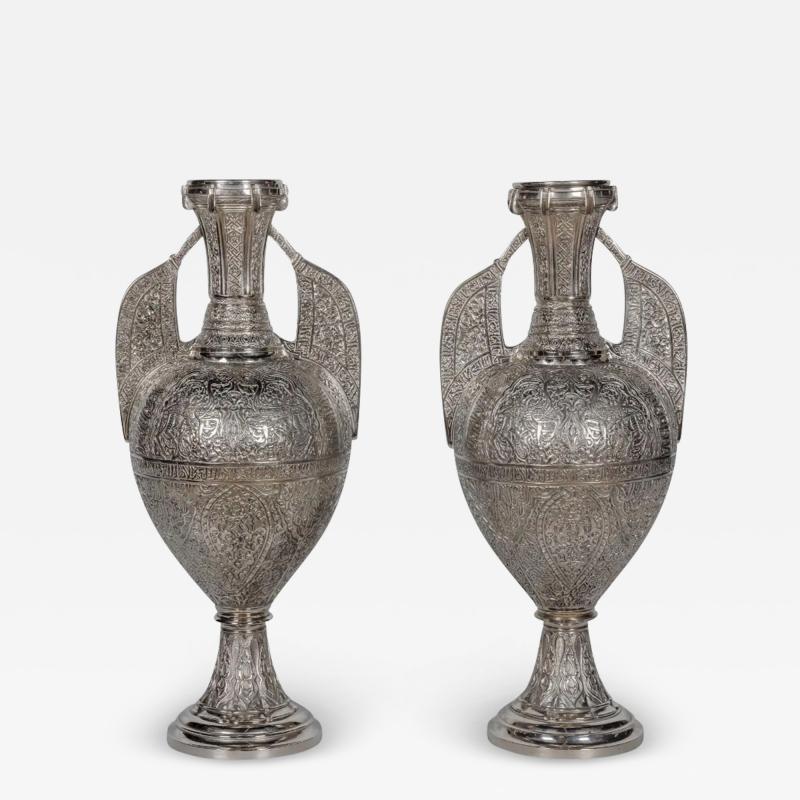 A Magnificent Pair of Silvered Bronze Alhambra Vases by Tiffany Studios