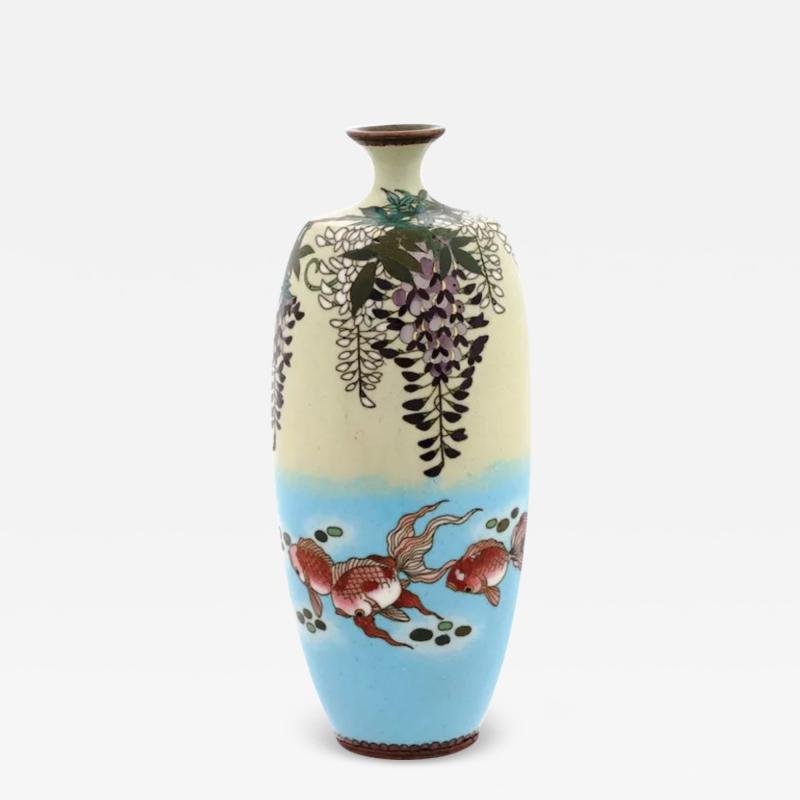 A Meiji Antique Japanese Cloisonne Enamel Wisteria and Fish Vase