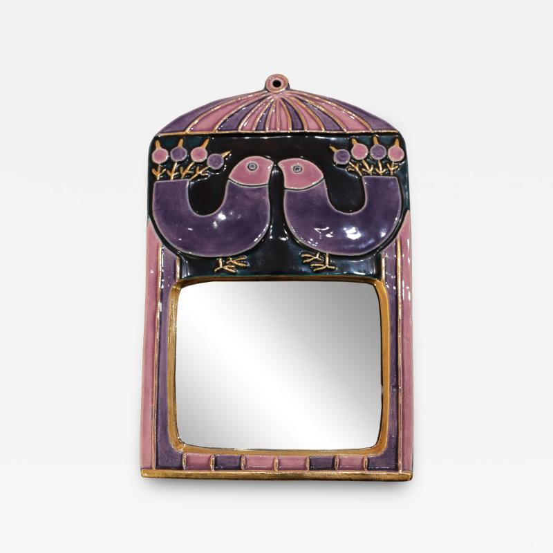 A Mithe Espelt Ceramic Purple Bird Mirror circa 1965