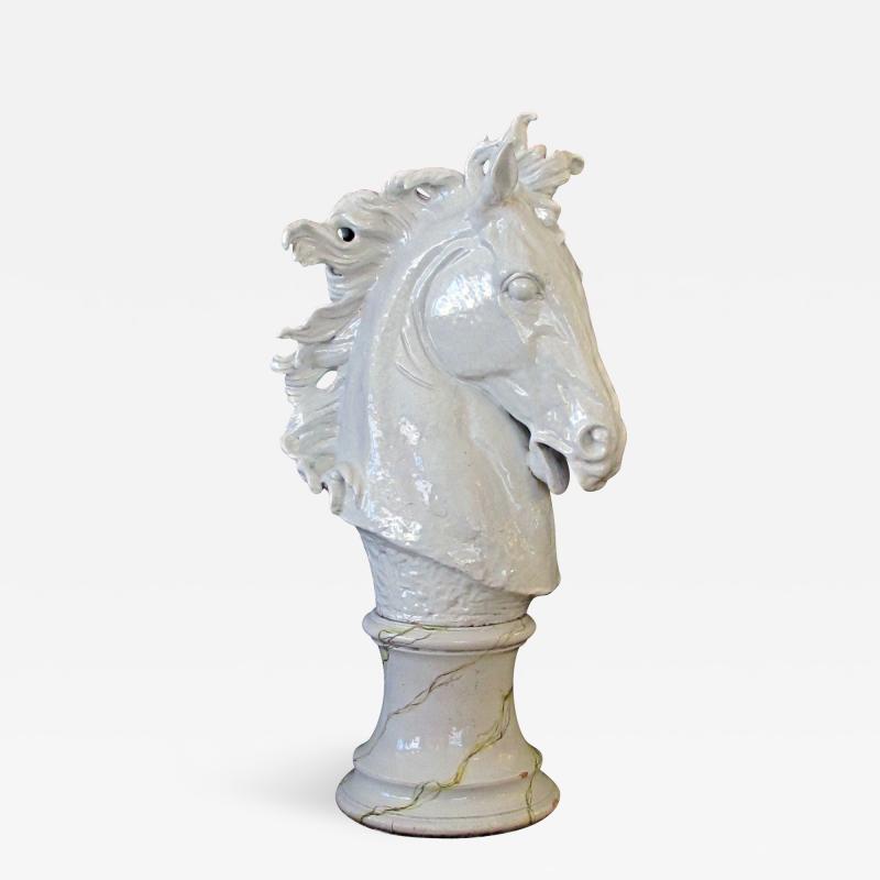 A Monumental Italian Majolica Mid Century White Glazed Horse Head