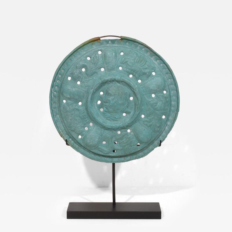A Mounted 17th Century Folk Art Brass Bassinoire Cover from France
