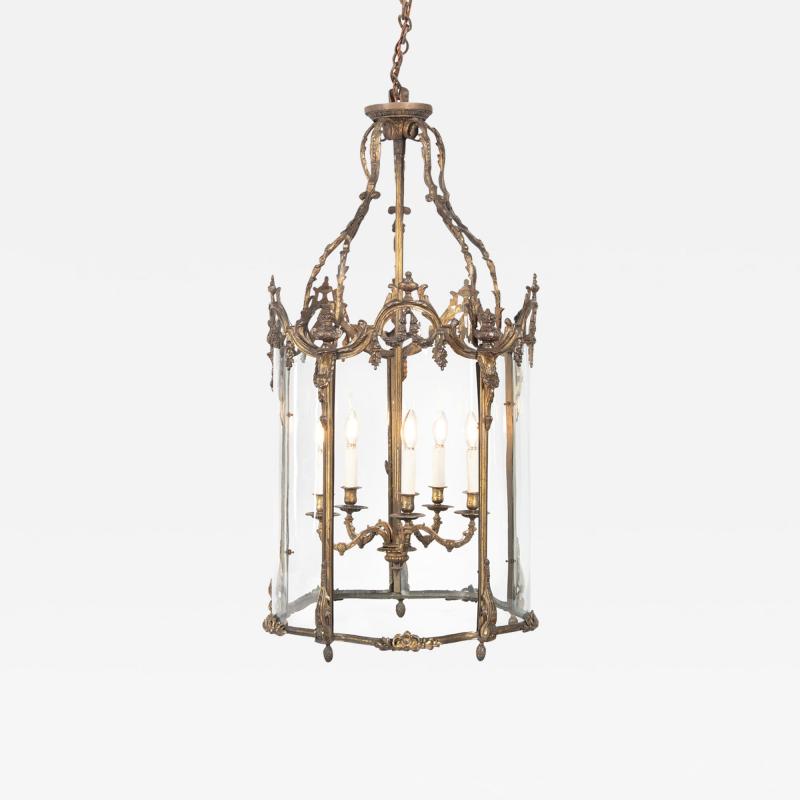 A Napoleon III pentagonal ormolu hanging lantern