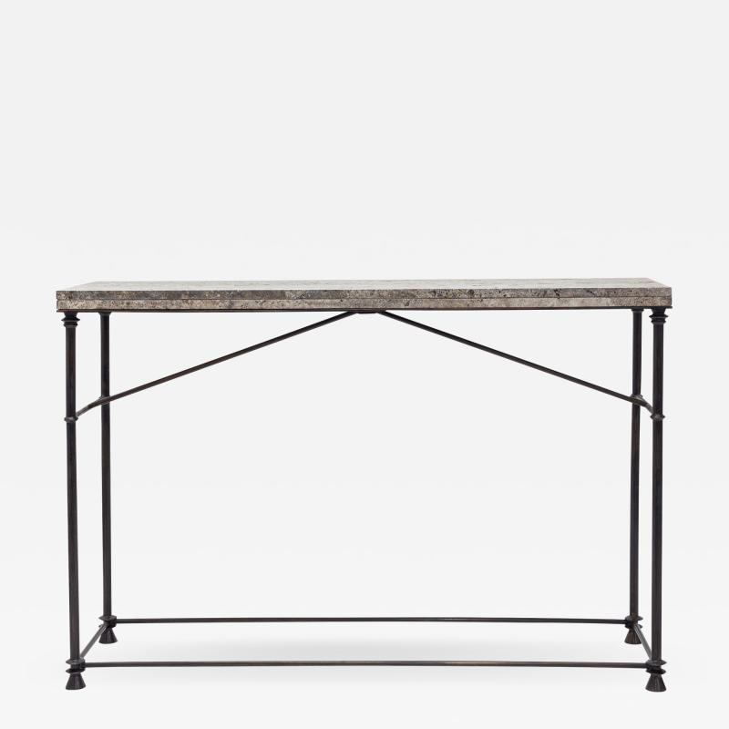 A Neoclassical style bronze and travertine console table Contemporary