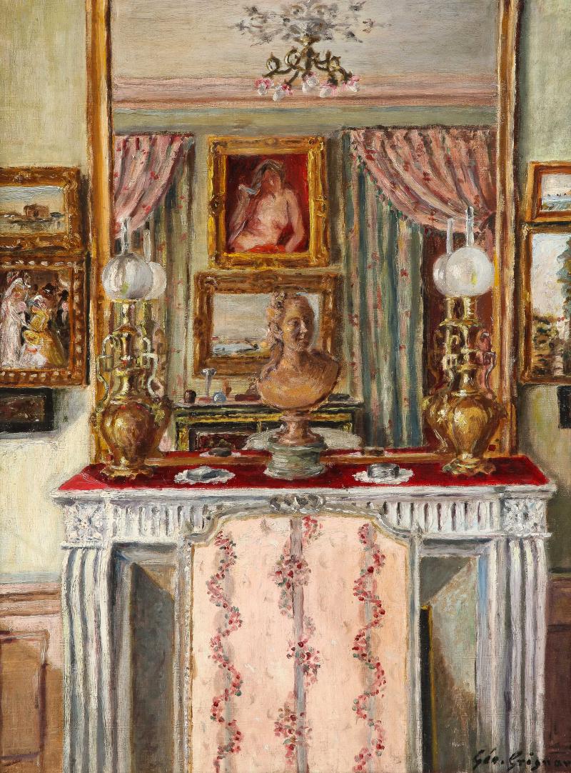 A Oil on Canvas Painting of and Interior