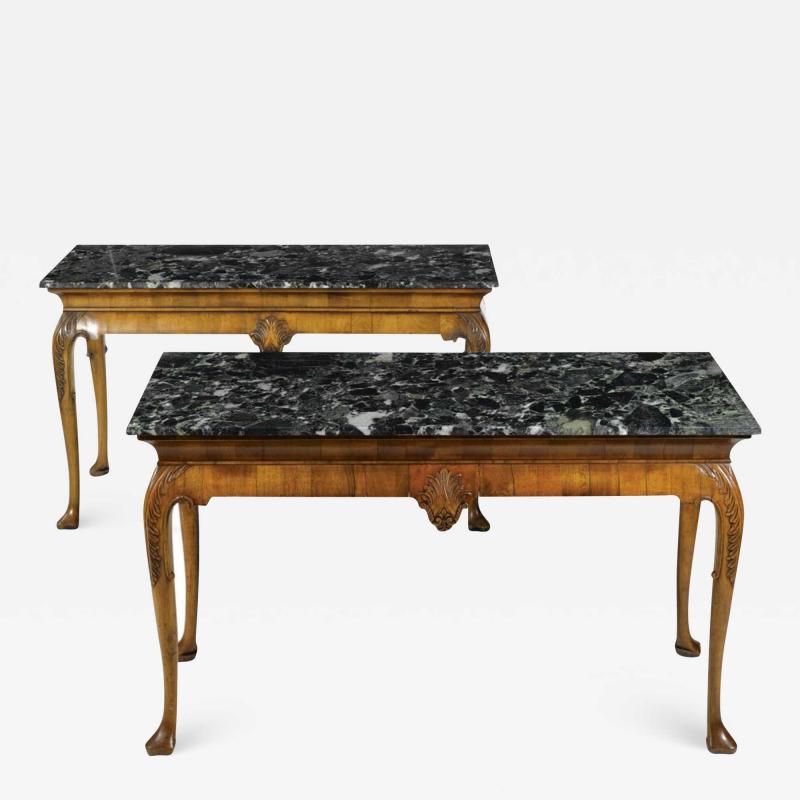 A PAIR OF GEORGE II STYLE WALNUT CONSOLE TABLES