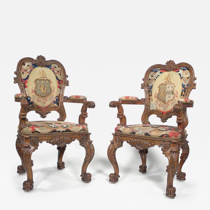 A PAIR OF GEORGE IV OAK ARMCHAIRS
