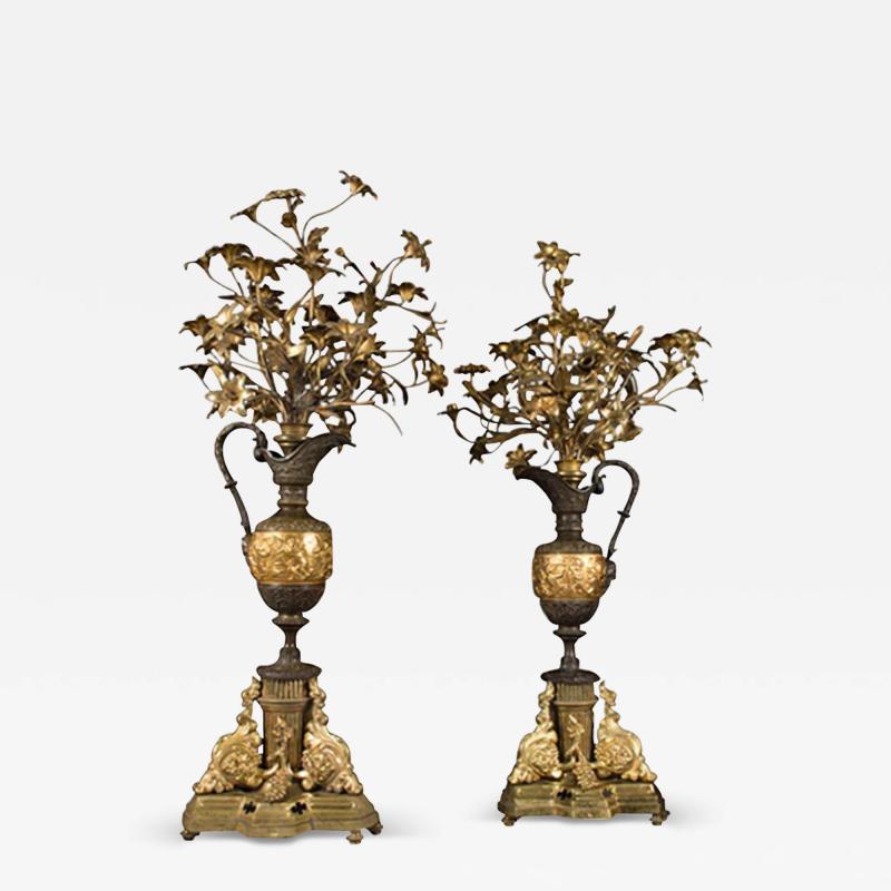 A PAIR OF LARGE FRENCH GILT BRONZE PATINATED VASE FORM CANDELABRAS