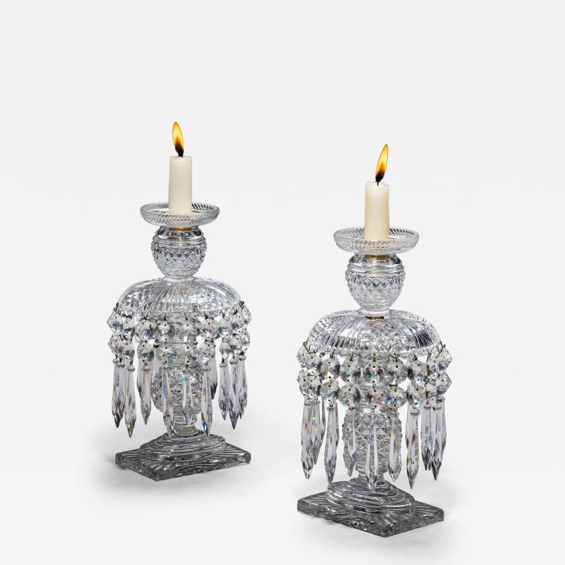 A PAIR OF RECTANGULAR BASE REGENCY LUSTRES