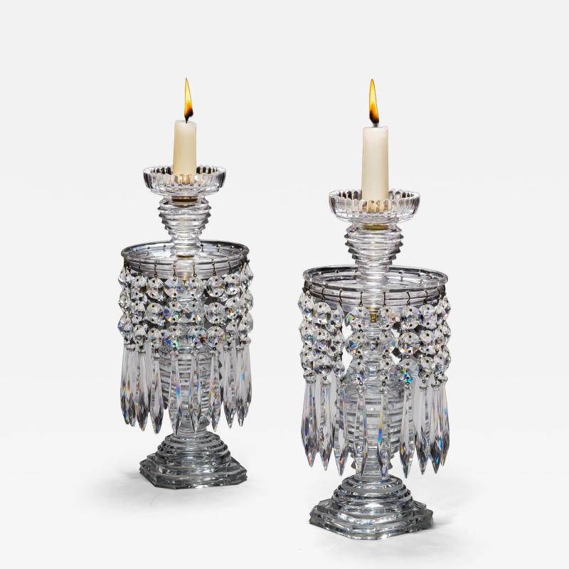A PAIR OF REGENCY STEP CUT LUSTRES