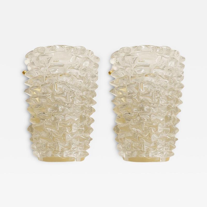 A Pair Barovier Style Art Deco Rostrato Clear Italian Murano Glass Wall Sconces