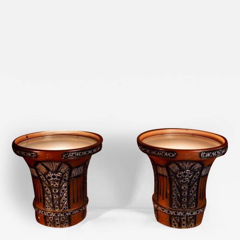 A Pair Of Art Deco Large Pottery gres Jardini res Illuminated Side Tables