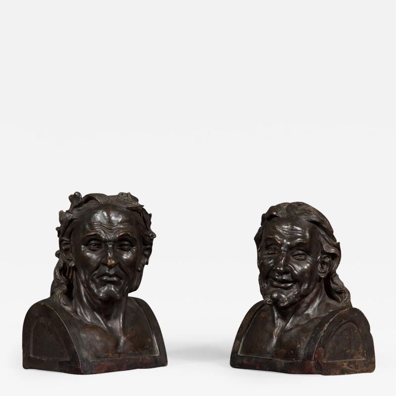 A Pair Of Glazed Terracotta Busts Depicting Two Greek Philosophers