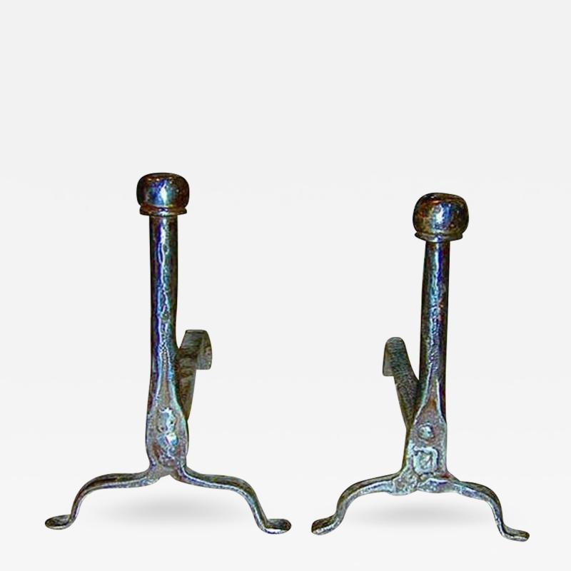A Pair of 18th Century French Hand Forged Wrought Iron Andirons
