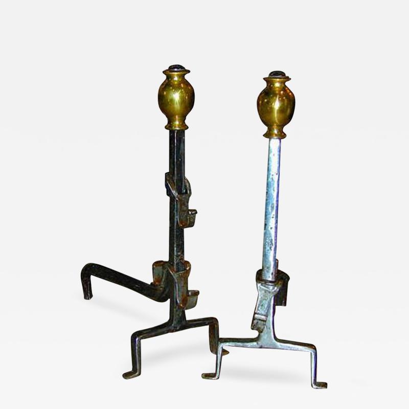 A Pair of 18th Century French Hand Forged Wrought Iron Andirons