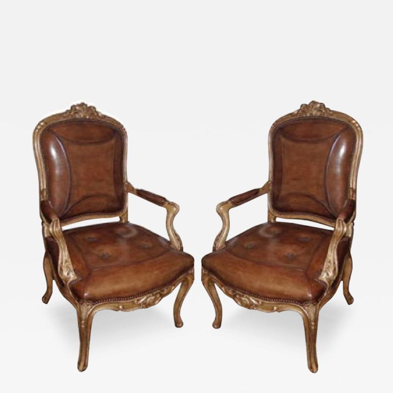 A Pair of 18th Century Italian Louis XV Giltwood Armchairs