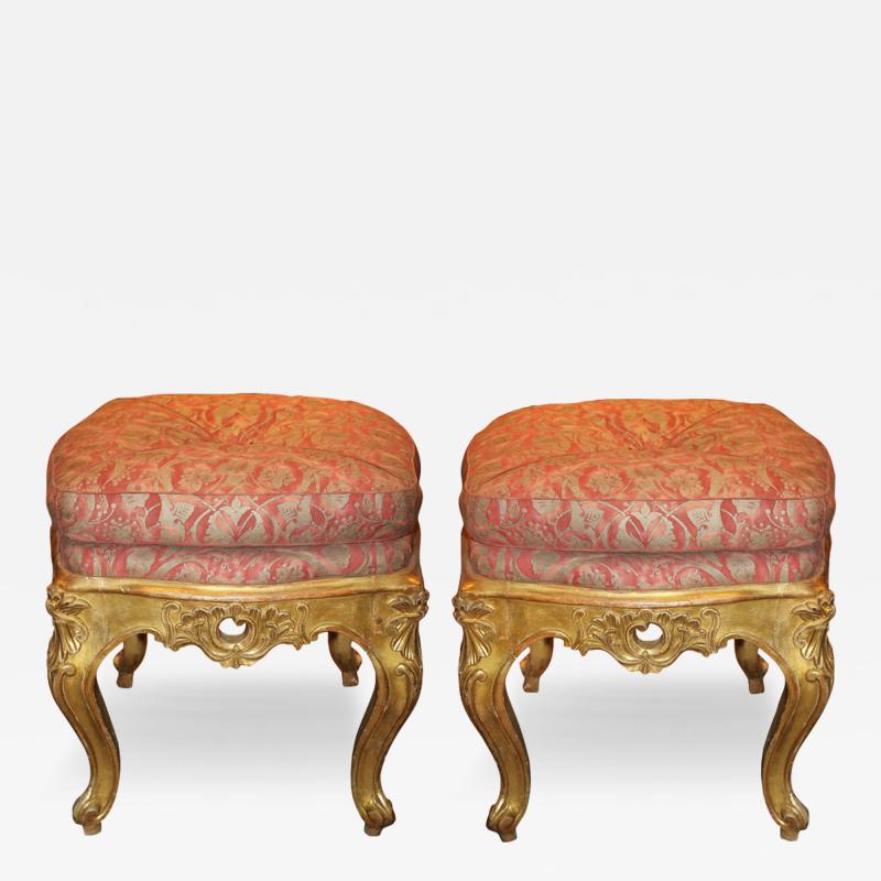 A Pair of 18th Century Italian Louis XV Giltwood Tabourets