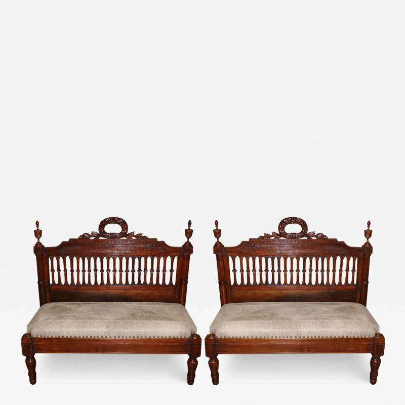 A Pair of 18th Century Italian Louis XVI Walnut Settees or Loveseats