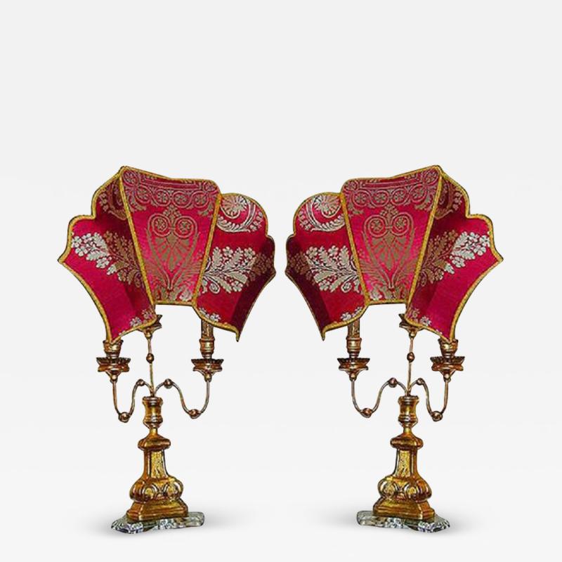 A Pair of 18th Century Italian Three Armed Candlelabra Lamps