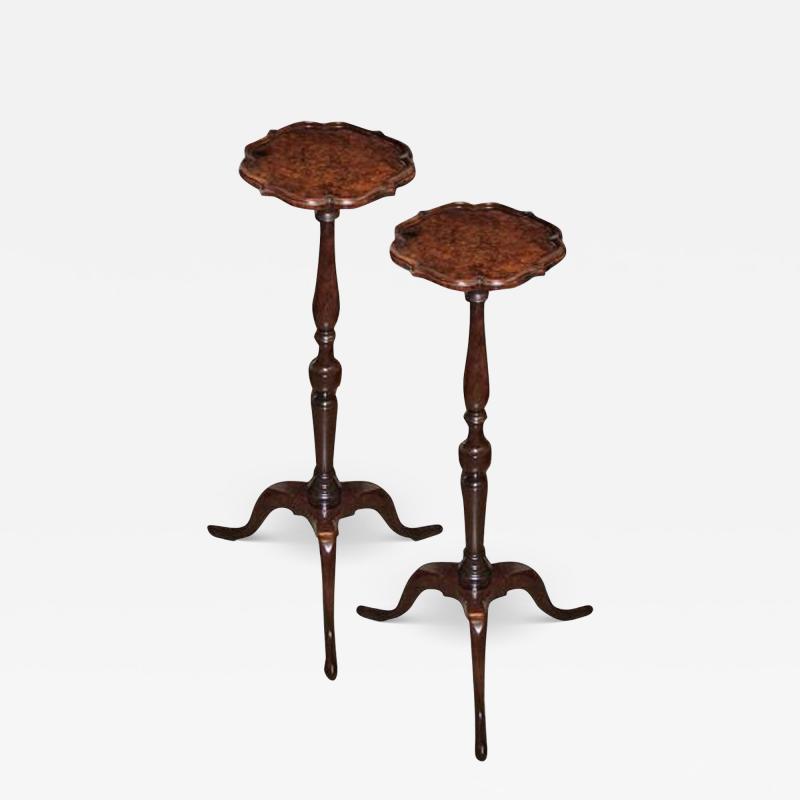 A Pair of 18th Century Mahogany and Pollard Oak Queen Anne Candle Stands