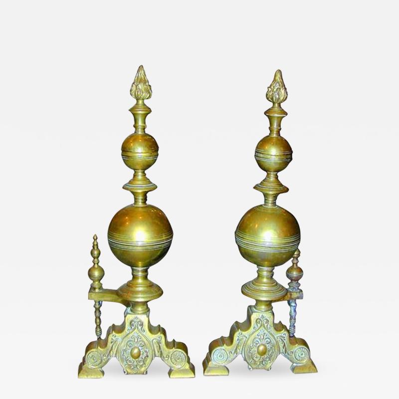 A Pair of 19th Century French Brass Andirons