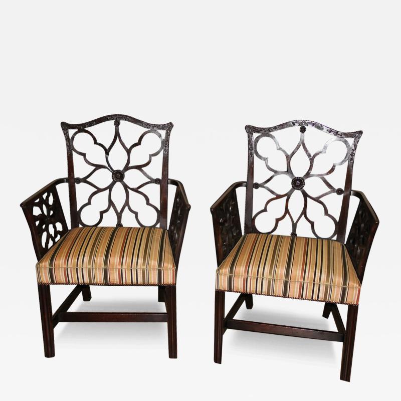 A Pair of 19th Century Georgian Chinese Inspired Mahogany Latticework Armchairs