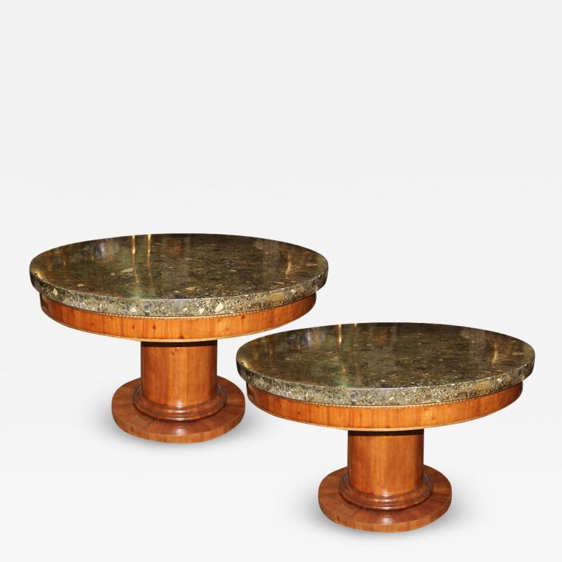 A Pair of 19th Century Italian Charles X Scagliola and Cherrywood Center Tables