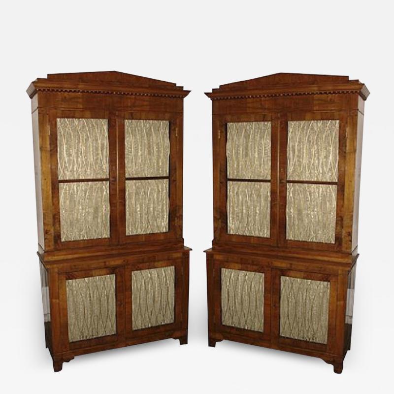 A Pair of 19th Century Mahogany Italian Neoclassical Empire Double Bookcases