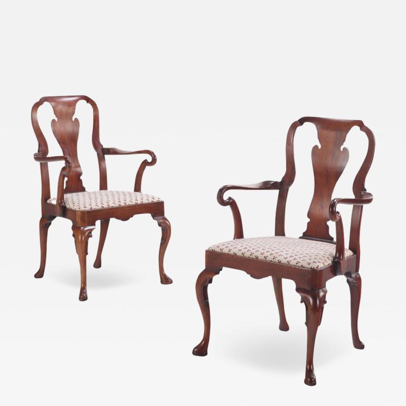 A Pair of American Queen Anne style mahogany open arm chairs C 1960 