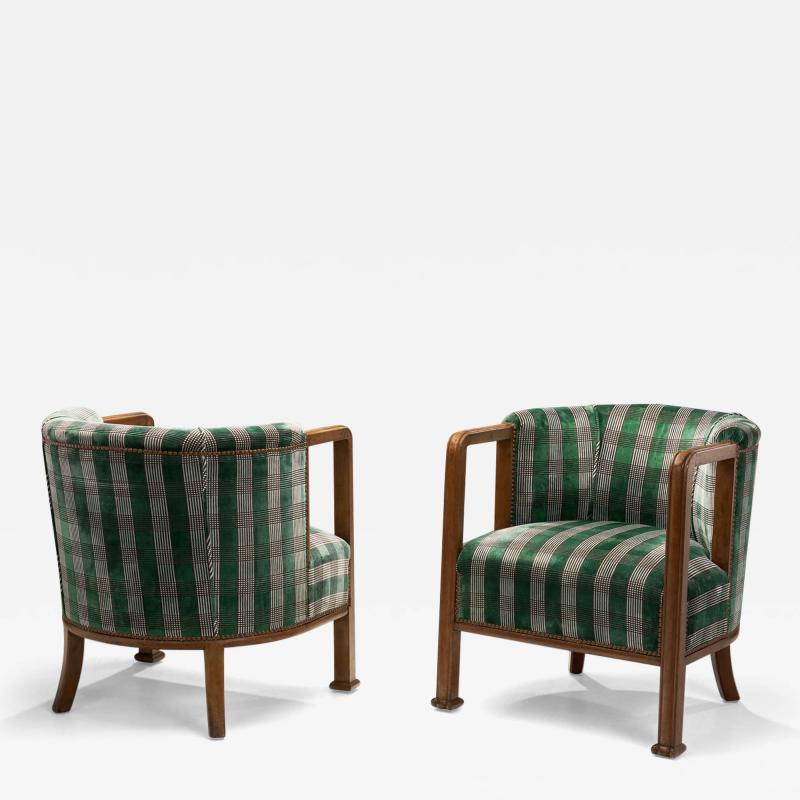 A Pair of Art Deco Armchairs with Tartan Pattern Upholstery Europe ca 1910s