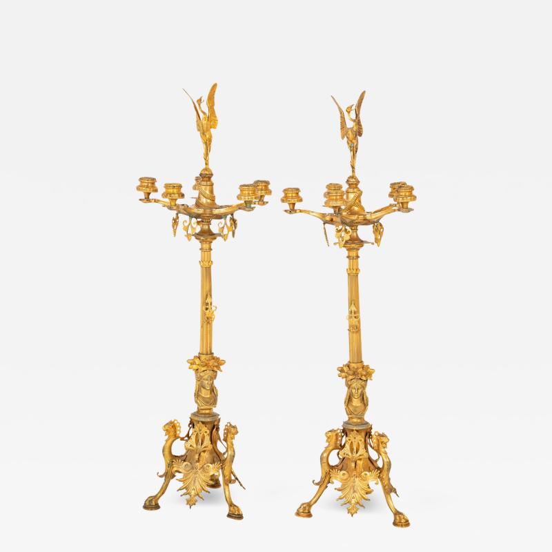 A Pair of Belle Epoque Gilt Bronze Five Arm Candelabrum