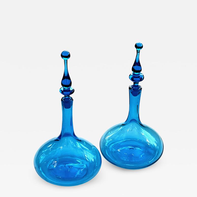 A Pair of Blenko Glass Works Genie Bottle Decanters with Solid Glass Stoppers